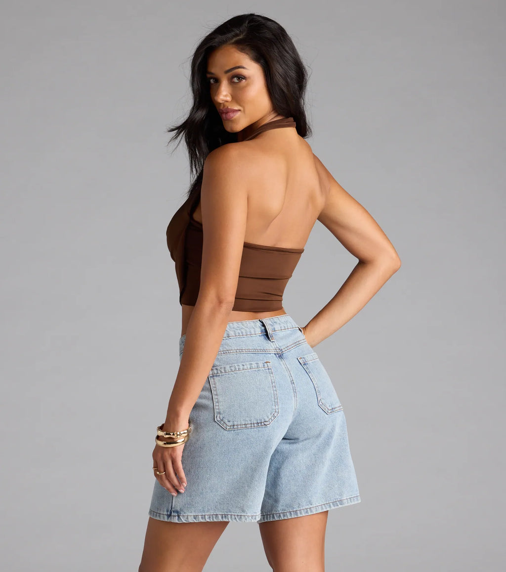 Take The Plunge Sleeveless Halter Crop Top