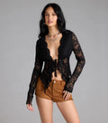Delicate Flair Floral Lace Tie-Front Top