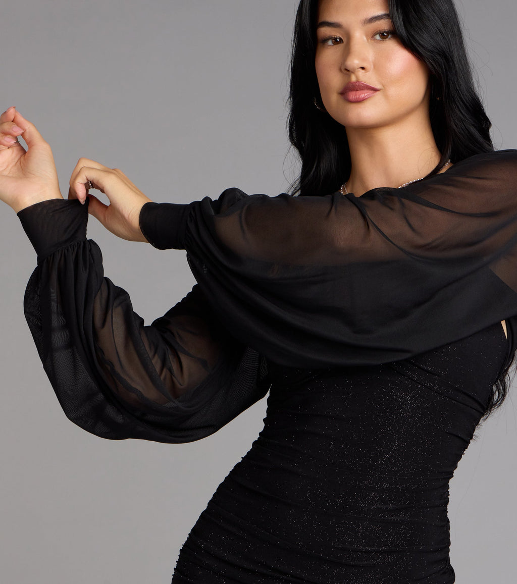 Sheer Mesh Blouson Sleeve Bolero