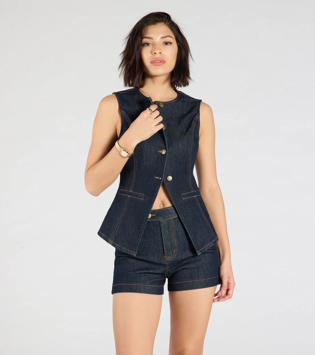Exceptional Poise Sleeveless Button Denim Vest