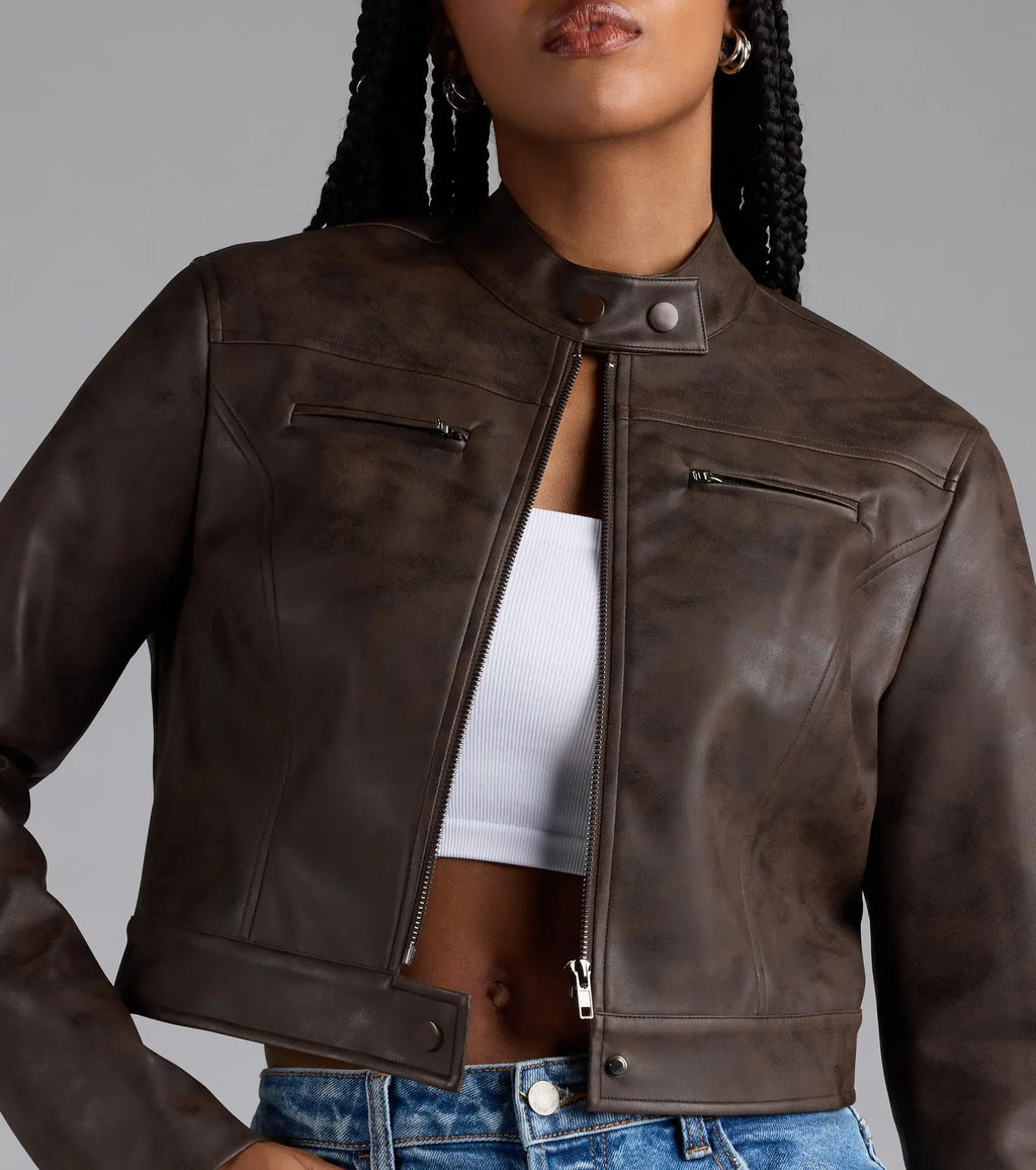 Along For The Ride Faux Leather Biker Jacket