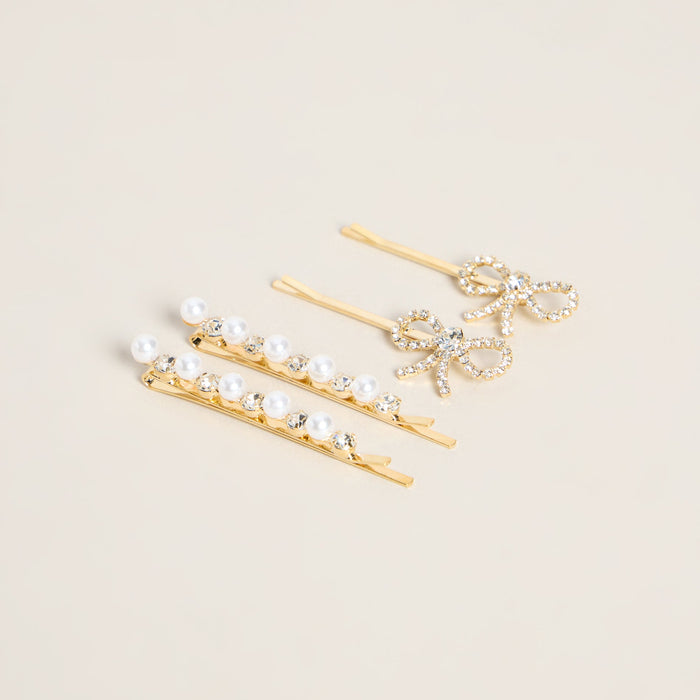 Pinned Pretty Bow And Pearl Hair Pin Set