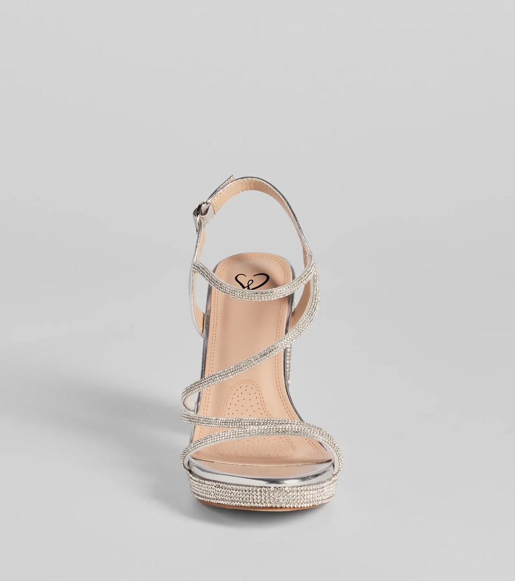 Glam Stride Rhinestone Metallic Platform Block Heels